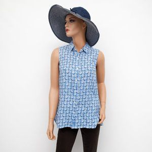 Tommy Bahama Pineapple Print Button Down Sleeveless Blouse XS